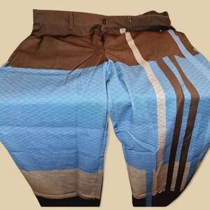 Mens OUKU Black and Blue Large Stripe Pants NWT